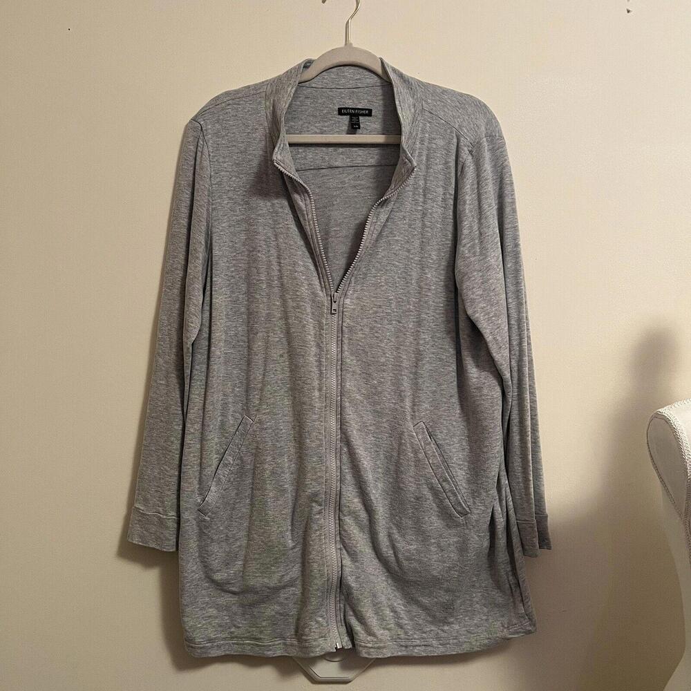 Eileen Fisher Gray Full Zip Jacket Slouchy Cozy Lyocell Heather Grey SZ Large